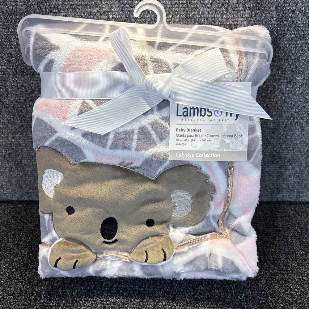 Lambs & Ivy~Calypso Collection~Pink/Gray Koala Leaf Print~Baby Blanket~30"x40"